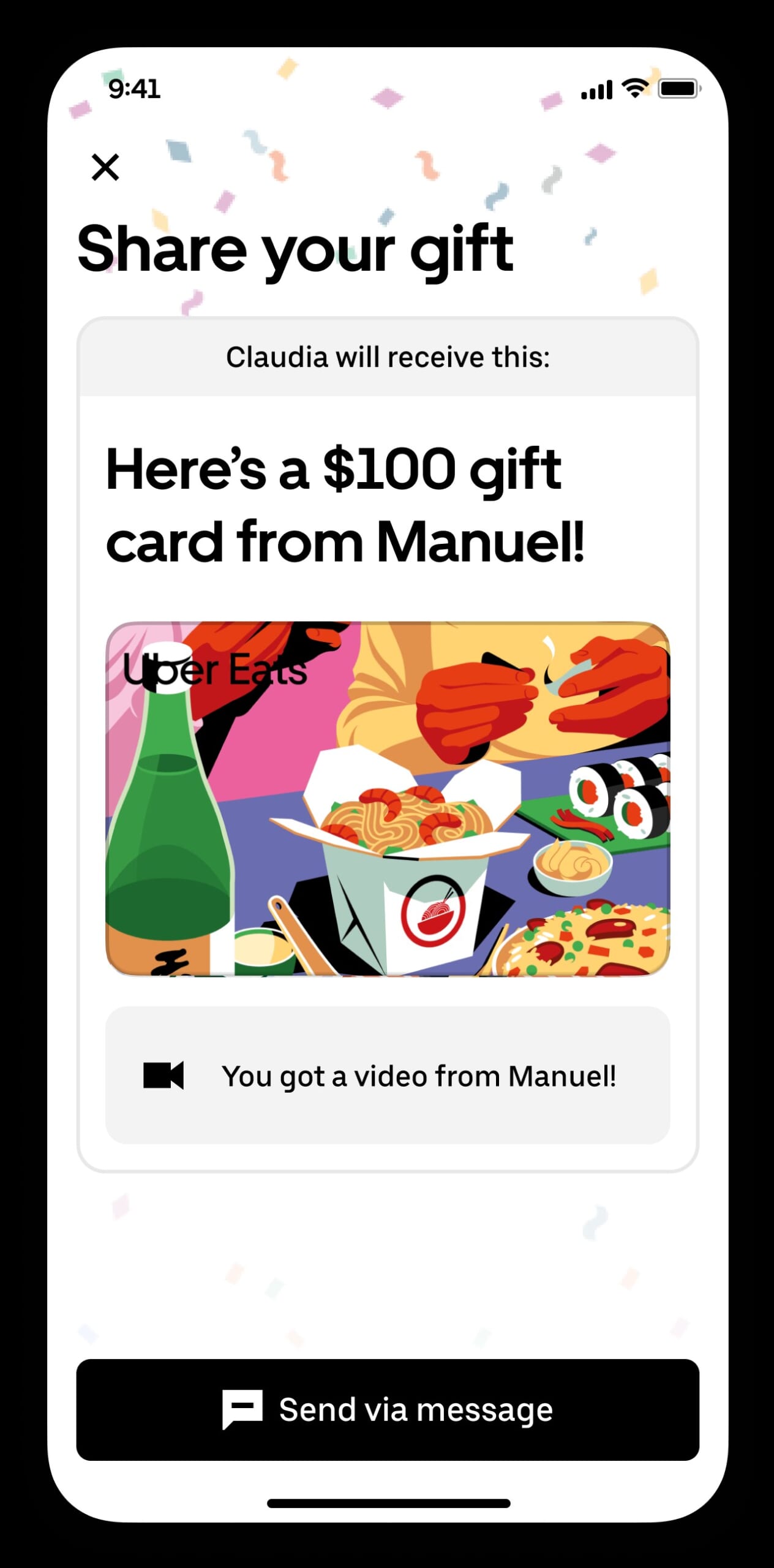 UberGift card_影像贈禮訊息。（Uber提供）