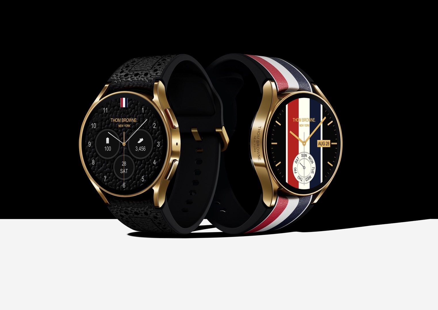 Galaxy Watch6的Thom Browne特別版，許多細節都能看到Thom Browne的經典元素。（三星提供／古明弘台北傳真）