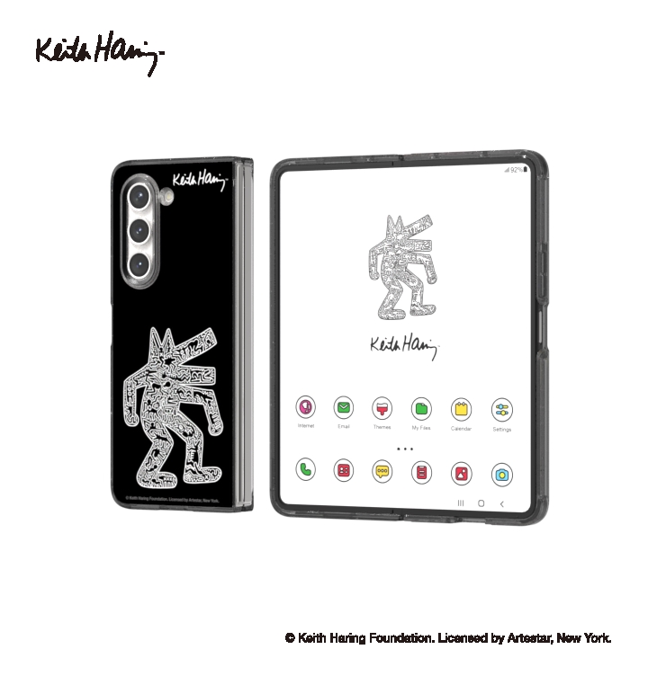 Galaxy Z Fold5 Eco-Friends Keith Haring 聯名保護殼（含QR Code，黑）。（三星提供／古明弘台北傳真）