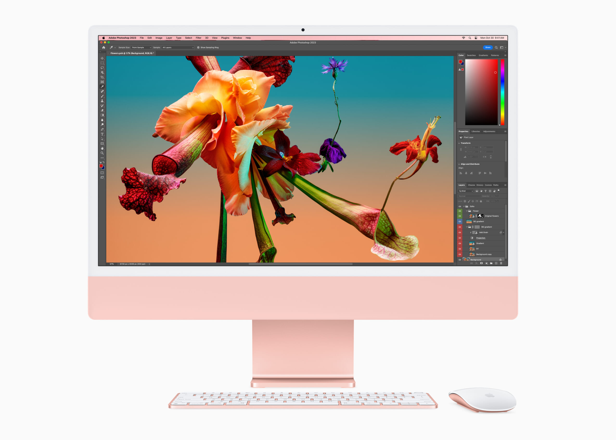 Apple搭載 M3晶片的 iMac具備沉浸式 24 吋 4.5K Retina 顯示器，並配備1080p FaceTime HD相機。（Apple提供／古明弘台北傳真）