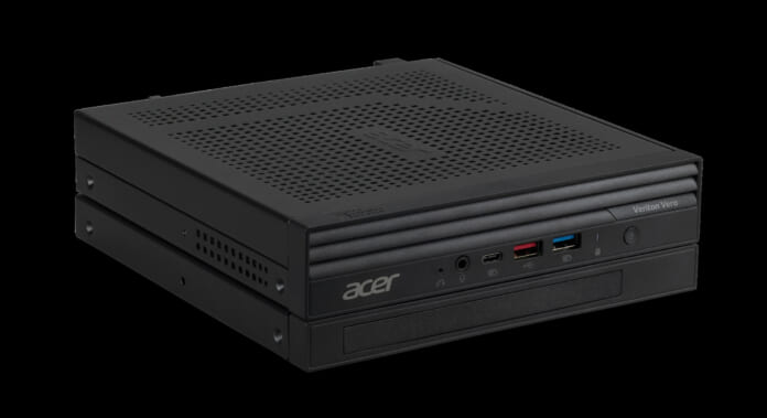 Acer迷你桌機 Veriton Vero Mini (VVN4720GT)有多元連接埠，包含USB Type A、USB 3.2 Gen 2 Type-C、DisplayPort、HDMI、D-sub等多種配置選擇。（Acer提供／古明弘台北傳真）