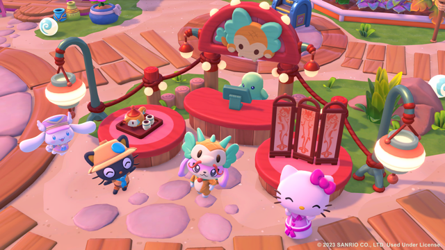 Apple Arcade的「Hello Kitty Island Adventure」特別推出應景的「好運燈籠」慶典活動。（Apple提供／古明弘台北傳真）
