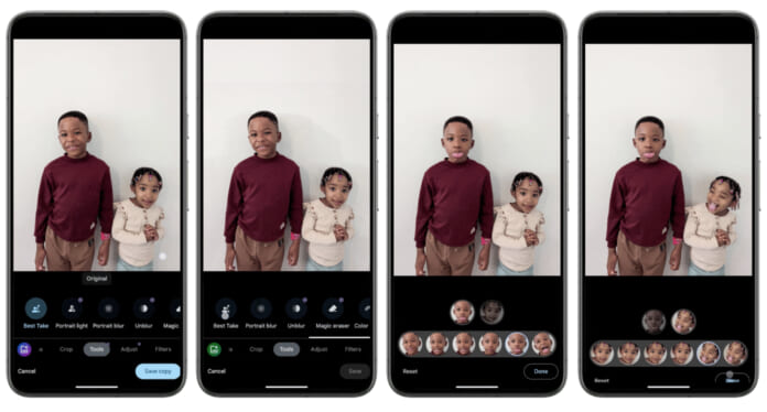 使用Pixel 8 與 Pixel 8 Pro 的完美合照功能，輕鬆拍攝全家福照片。 （Google提供／古明弘台北傳真）
