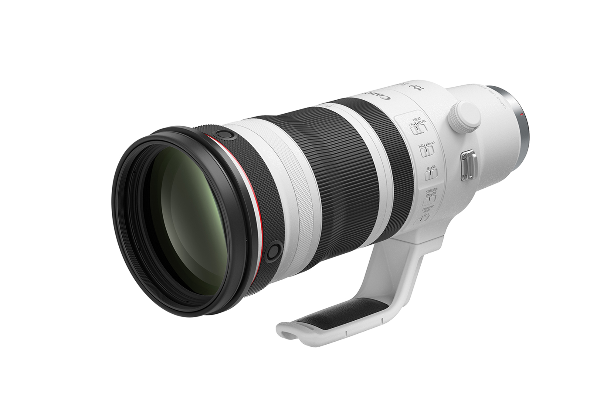 Canon的RF100-300mm F2.8L IS USM 望遠變焦鏡頭，也獲得今年德國「iF設計大獎」。 （Canon提供／古明弘台北傳真）