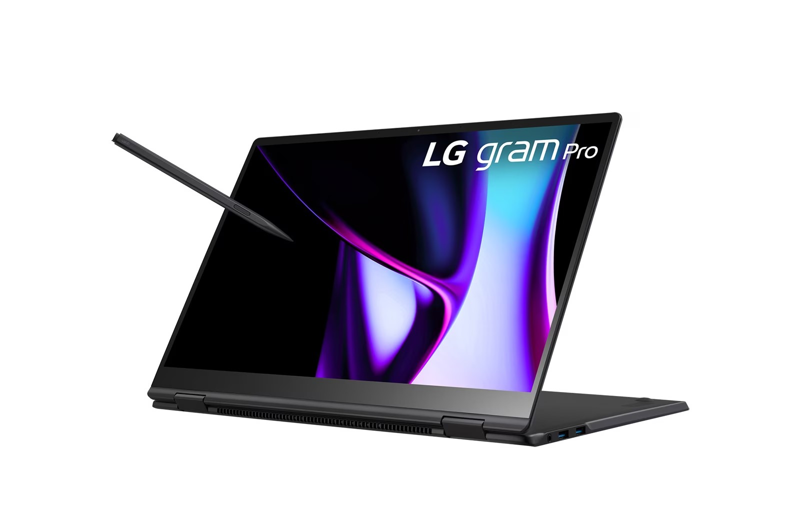LG gram Pro 2-in-1為金氏世界紀錄中最輕的16吋翻轉觸控筆電，360度翻轉觸控螢幕 ，具有5種翻轉模式，能從筆記型電腦輕鬆變換為平板模式。（LG提供／古明弘台北傳真）